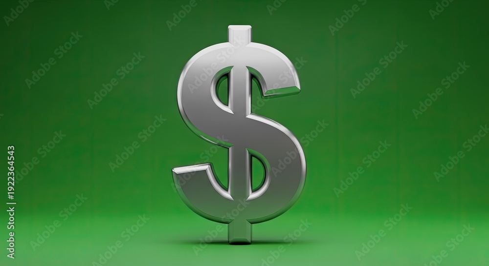 Obraz premium Shiny silver dollar sign on green background for finance concepts