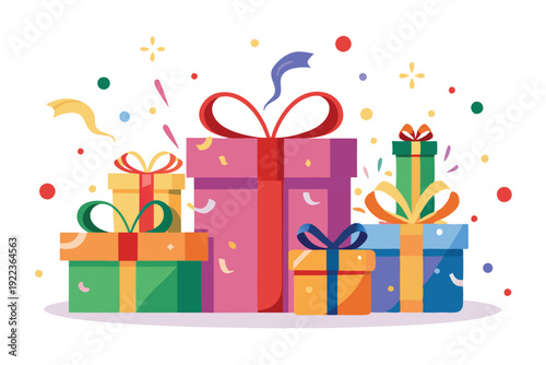 gift boxes and confetti set vector on white background