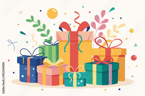 gift boxes and confetti set vector on white background