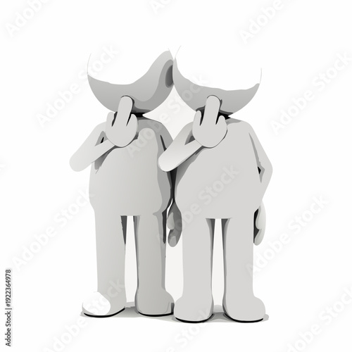 A vector graphic illustration of two cartoon characters sharing a secret in a minimalist flat design style