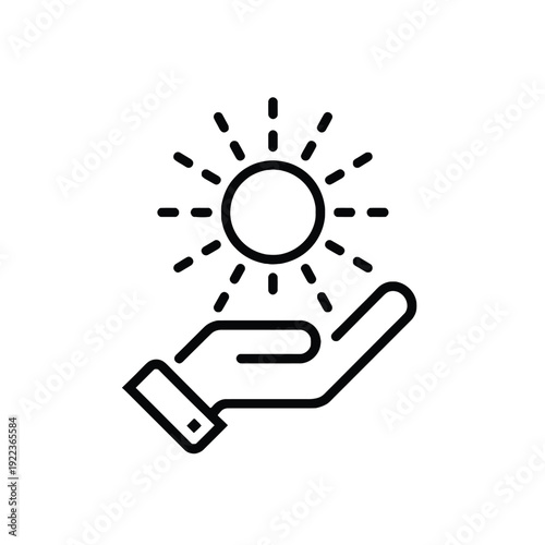 Hand holding sun symbol with rays  icon of protection and care  energy and nature concept