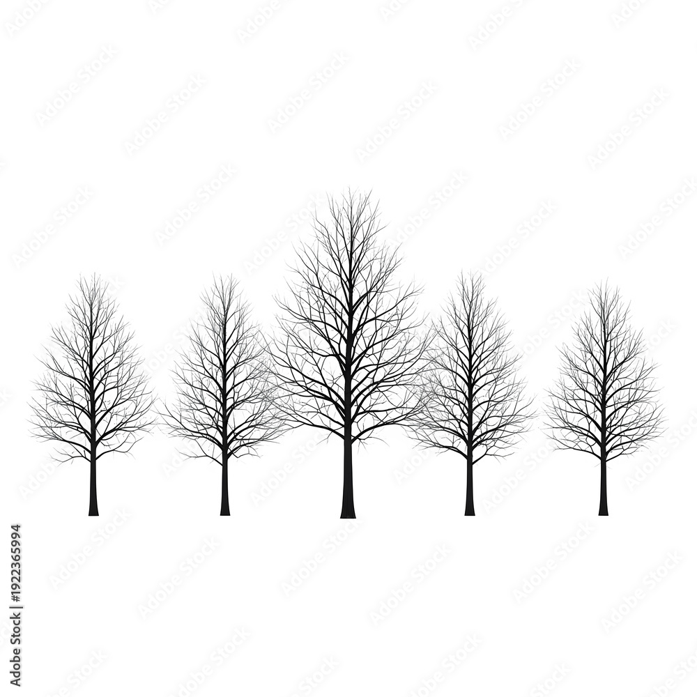 Fototapeta premium Silhouette bare winter trees snow fog minimalist landscape black white nature art
