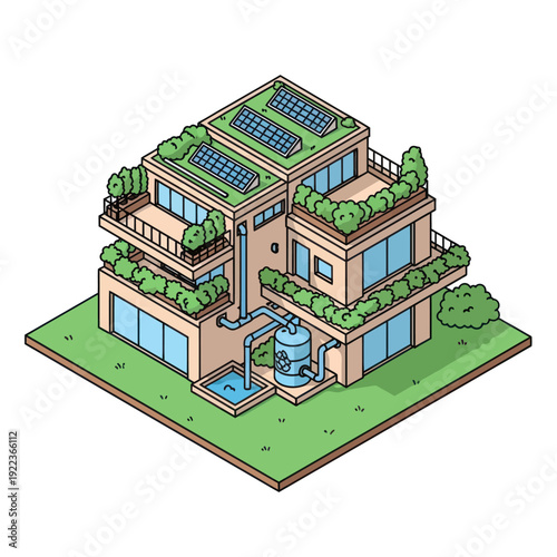 Sustainable Modern House with Solar Panels.