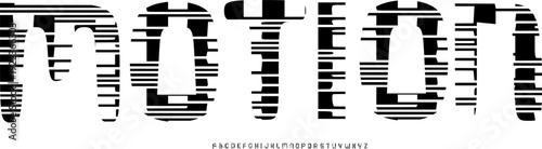 Motion Modern Glitch Display Font Alphabet Vector, Creative Horizontal Line Signal Texture Typeface for Tech Branding, Cyberpunk Posters, and Digital Graphics - Unique Lettering Set