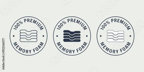 100% Premium Memory Foam Quality Badge Set with Mattress Layer Icon, Bedding Material Certification and Sleep Comfort Guarantee Labels