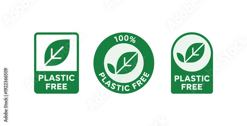 Plastic Free Eco Friendly Product Label Set for Sustainable Packaging Design and Environmental Green Brand Identity Certification Badges