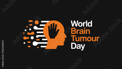 World Brain Tumour Day Awareness Graphic with Head Silhouette and Hand Symbol for Oncology Patient Support and Medical Research Advocacy