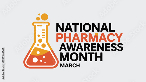 National Pharmacy Awareness Month Graphic with Laboratory Beaker Icon for Pharmaceutical Services Marketing and Hospital Healthcare Education