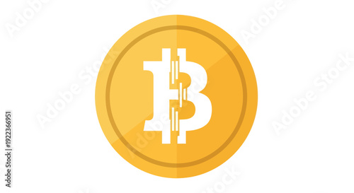 Gold Bitcoin Cryptocurrency Coin with White B Symbol.