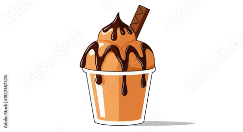 Delicious Chocolate Ice Cream Sundae with Wafer Stick.