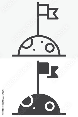 Flag on the moon icon set in line and solid style. Outline and solid vector icon with editable stroke. Lunar flag sign and symbol for space mission icon.