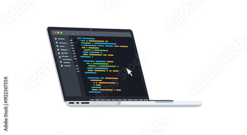 Laptop Displaying Code with Cursor on Screen.