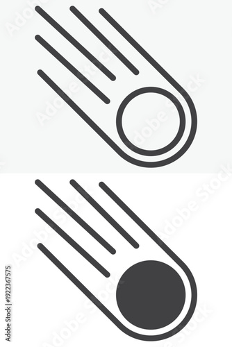 Falling asteroid icon set in line and solid style. Outline and solid vector icon with editable stroke. Meteor sign and symbol for space danger icon.