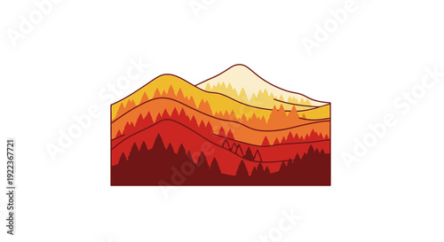 Mountain Landscape with Trees Silhouette.