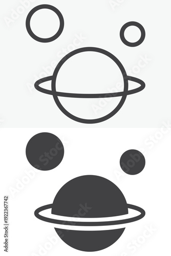 Saturn planet icon set in line and solid style. Outline and solid vector icon with editable stroke. Ringed planet sign and symbol for astronomy icon.