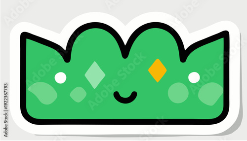 Green Smiling Crown Cartoon Icon.