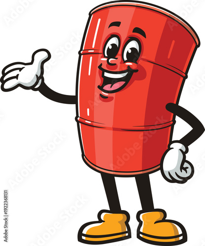 Oil drum mascot cartoon with welcoming pose