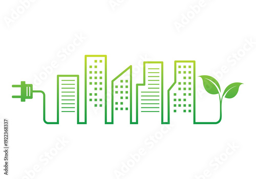 ecology green energy city energy on white background. environmental sustainability plug and leaf. vector illustration flat technology.
