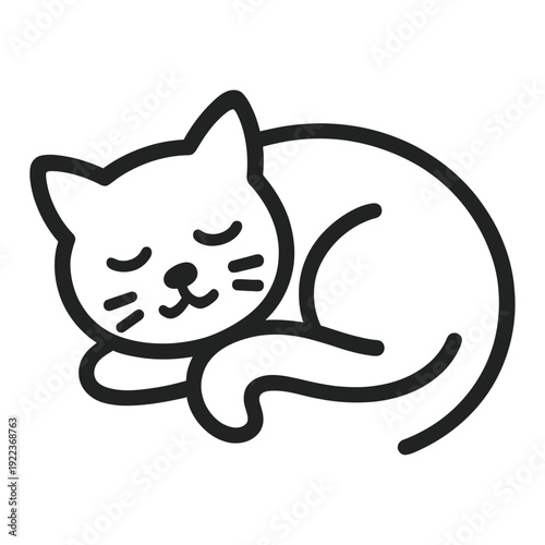 A serene cartoon cat sleeps peacefully on a black background