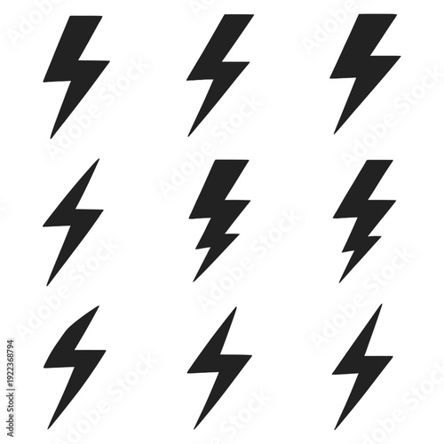 A dramatic black background with multiple gray lightning bolts arranged in a grid pattern
