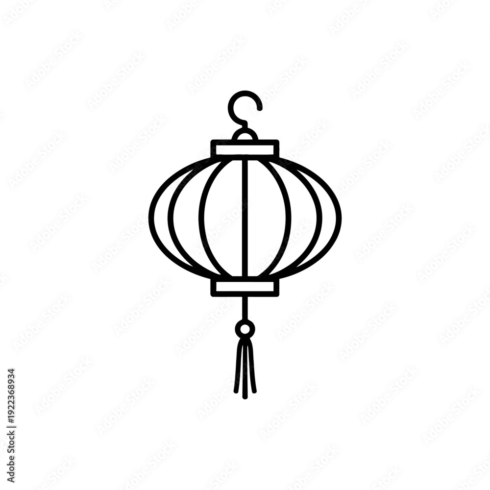 Fototapeta premium A simple black line drawing of a traditional Chinese lantern with a tassel