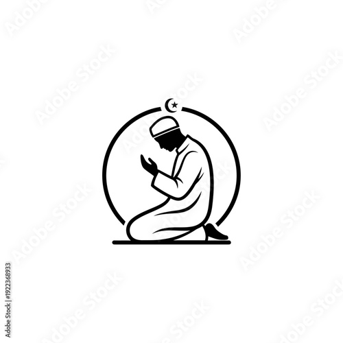 A man in prayer, kneeling in a circle with hands raised in devotion