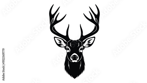 A black and white drawing of a deer's head isolated on white background, Vector