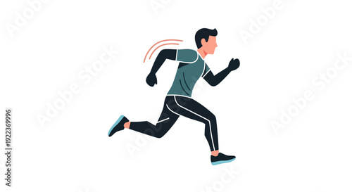 Dynamic illustration of a man running wearing sports attire.