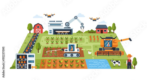 Precision Agriculture Landscape: Robotics, Drones, and IoT Automation on a Modern Farm