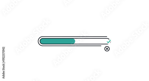 Horizontal progress bar with teal fill checkmark and X icons indicating status.