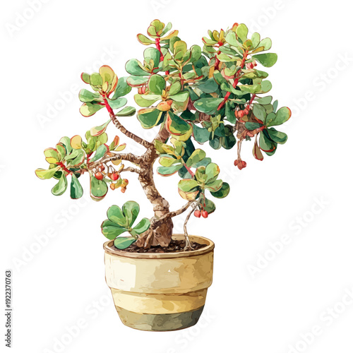 Watercolor-style vector illustration of Jade Plant, isolated on a clean white background.