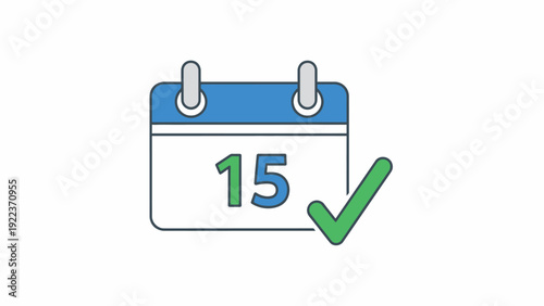 Calendar Icon with Checkmark Fifteenth Day Marked.