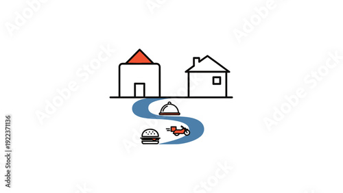 Cars and boat on winding road.