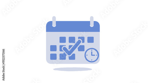 Calendar Icon with Checkmark and Clock.