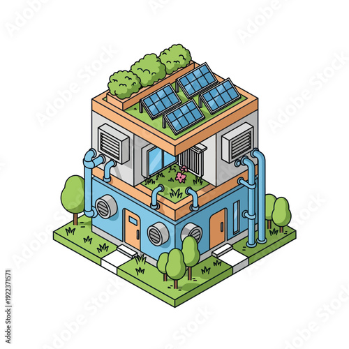 Sustainable Modern House with Solar Panels.