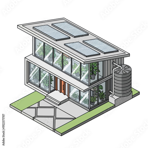 Modern Sustainable House with Solar Panels.