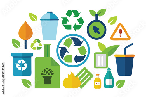 recycling icon set vector on white background