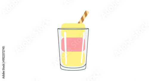Yellow Smoothie in Glass with Straw and Pink Label.