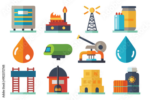 petroleum industry icon set vector on white background