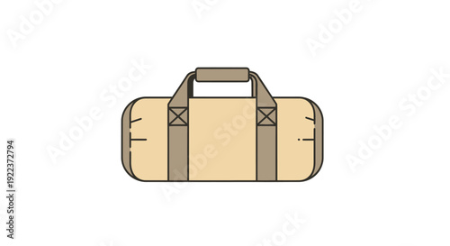 Beige and Brown Duffel Bag with Handle and Straps.
