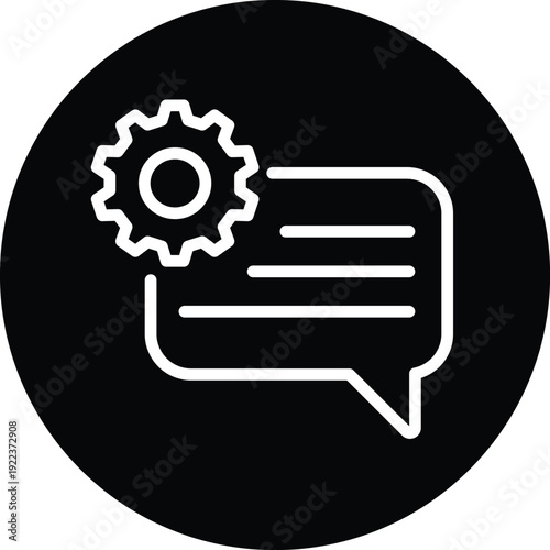 Natural language processing icon white line art on black circle background vector.