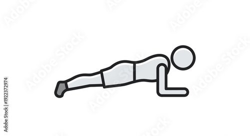 Simple line art icon of a person performing a forearm plank exercise for core strength.