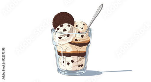 Delicious Chocolate Chip Ice Cream Sundae in a Glass with Cookie Topping.