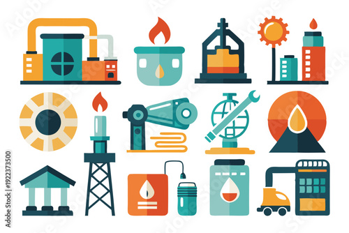 petroleum industry icon set vector on white background