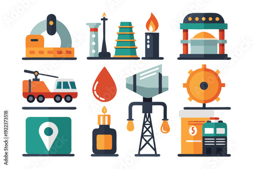 petroleum industry icon set vector on white background