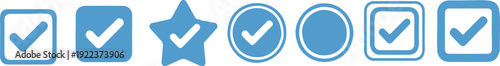 Checkmark icon. Blue check mark vector set. Checked checkbox sign. Approved symbol. Isolated v checkmark icon.
