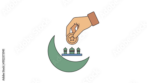 Hand putting coin into mosque.