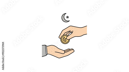 Hands exchanging a coin token gift.