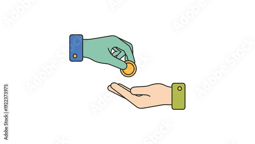 Hands exchanging a gold coin.