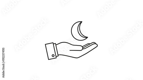 Hand Holding Crescent Moon Illustration.